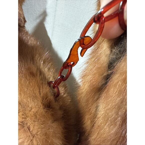 VTG Red Mink Fur Stole Wrap 4 Full Pelts Bakelite Clasp 53” Length No Odor - Picture 6 of 8